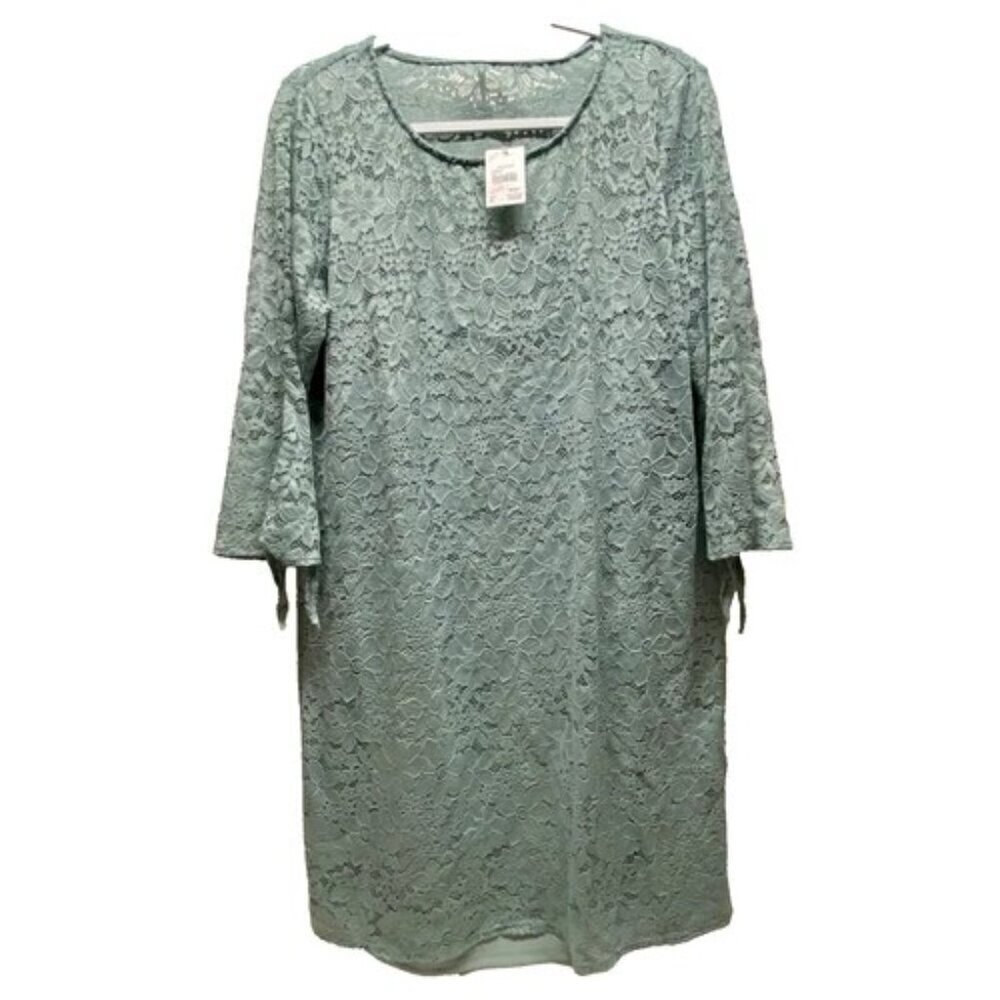 Cato Est 1946 Women’s XL Dress Pastel Green Lace Fitted Midi 3/4 Sleeve NWT